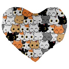 Cute Cat Kitten Cartoon Doodle Seamless Pattern Large 19  Premium Flano Heart Shape Cushions