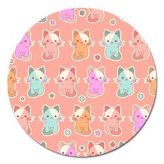 Cute Kawaii Kittens Seamless Pattern Magnet 5  (round)