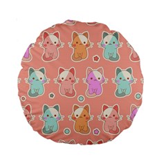 Cute Kawaii Kittens Seamless Pattern Standard 15  Premium Round Cushions