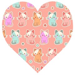 Cute Kawaii Kittens Seamless Pattern Wooden Puzzle Heart