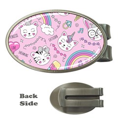 Beautiful Cute Animals Pattern Pink Money Clips (oval) 