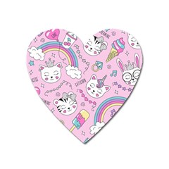 Beautiful Cute Animals Pattern Pink Heart Magnet by Vaneshart