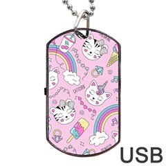 Beautiful Cute Animals Pattern Pink Dog Tag Usb Flash (one Side)