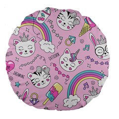 Beautiful Cute Animals Pattern Pink Large 18  Premium Round Cushions by Vaneshart