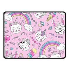 Beautiful Cute Animals Pattern Pink Double Sided Fleece Blanket (small) 