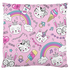 Beautiful Cute Animals Pattern Pink Large Flano Cushion Case (two Sides)