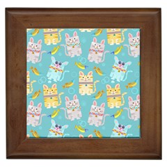 Vector Seamless Pattern With Colorful Cats Fish Framed Tile