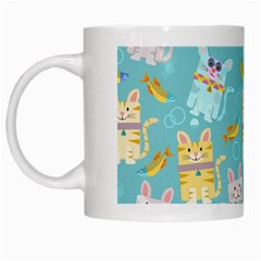 Vector Seamless Pattern With Colorful Cats Fish White Mugs