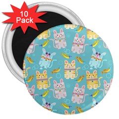 Vector Seamless Pattern With Colorful Cats Fish 3  Magnets (10 pack) 