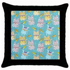 Vector Seamless Pattern With Colorful Cats Fish Throw Pillow Case (Black)
