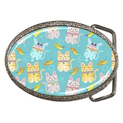 Vector Seamless Pattern With Colorful Cats Fish Belt Buckles