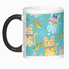 Vector Seamless Pattern With Colorful Cats Fish Morph Mugs