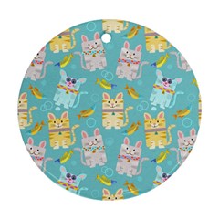 Vector Seamless Pattern With Colorful Cats Fish Round Ornament (Two Sides)