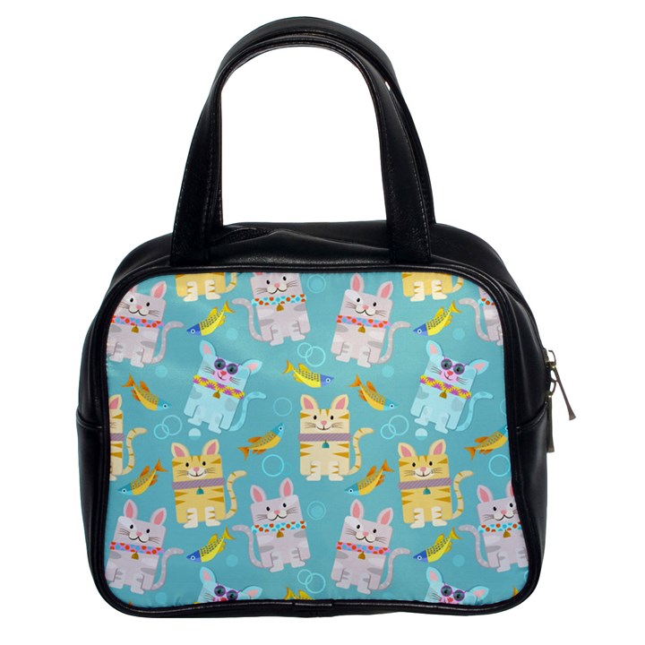 Vector Seamless Pattern With Colorful Cats Fish Classic Handbag (Two Sides)