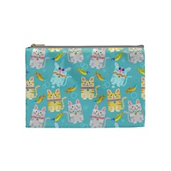 Vector Seamless Pattern With Colorful Cats Fish Cosmetic Bag (Medium)