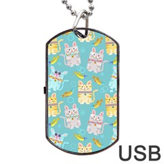 Vector Seamless Pattern With Colorful Cats Fish Dog Tag Usb Flash (one Side)