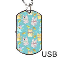 Vector Seamless Pattern With Colorful Cats Fish Dog Tag USB Flash (Two Sides)