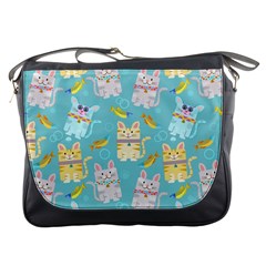 Vector Seamless Pattern With Colorful Cats Fish Messenger Bag