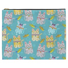 Vector Seamless Pattern With Colorful Cats Fish Cosmetic Bag (XXXL)