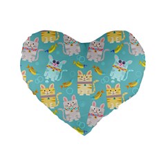 Vector Seamless Pattern With Colorful Cats Fish Standard 16  Premium Heart Shape Cushions