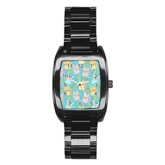 Vector Seamless Pattern With Colorful Cats Fish Stainless Steel Barrel Watch