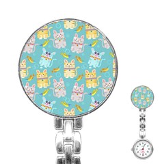 Vector Seamless Pattern With Colorful Cats Fish Stainless Steel Nurses Watch