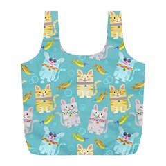 Vector Seamless Pattern With Colorful Cats Fish Full Print Recycle Bag (L)