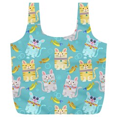 Vector Seamless Pattern With Colorful Cats Fish Full Print Recycle Bag (XL)
