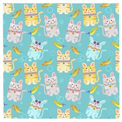 Vector Seamless Pattern With Colorful Cats Fish Wooden Puzzle Square