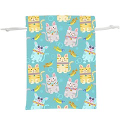 Vector Seamless Pattern With Colorful Cats Fish  Lightweight Drawstring Pouch (XL)