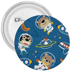 Seamless Pattern Funny Astronaut Outer Space Transportation 3  Buttons