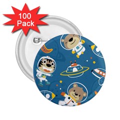Seamless Pattern Funny Astronaut Outer Space Transportation 2 25  Buttons (100 Pack) 