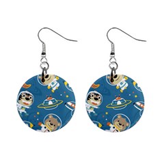 Seamless Pattern Funny Astronaut Outer Space Transportation Mini Button Earrings