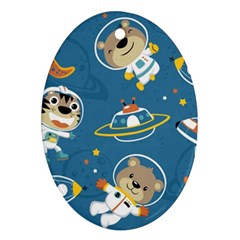 Seamless Pattern Funny Astronaut Outer Space Transportation Oval Ornament (two Sides) by Vaneshart