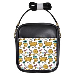 Hand Drawn Kitten Pattern With Elements Girls Sling Bag by Vaneshart