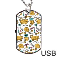 Hand Drawn Kitten Pattern With Elements Dog Tag Usb Flash (two Sides)