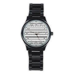 Borders Ikat Ethnic Frame Tribal Stainless Steel Round Watch