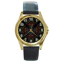 Fractal Fantasy Design Texture Round Gold Metal Watch