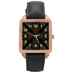 Fractal Fantasy Design Texture Rose Gold Leather Watch 