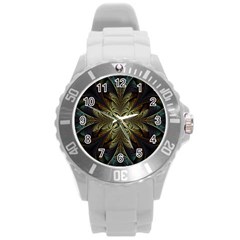 Fractal Art Abstract Pattern Round Plastic Sport Watch (l) by Wegoenart