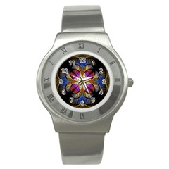 Fractal Flower Fantasy Pattern Stainless Steel Watch by Wegoenart