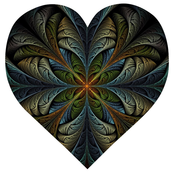 Fractal Art Abstract Pattern Wooden Puzzle Heart