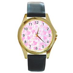 Valentine Background Hearts Bokeh Round Gold Metal Watch by Nexatart