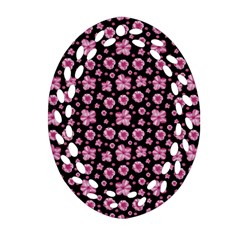 Pink And Black Floral Collage Print Ornament (oval Filigree) by dflcprintsclothing