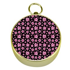Pink And Black Floral Collage Print Gold Compasses by dflcprintsclothing