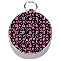 Pink And Black Floral Collage Print Silver Compasses