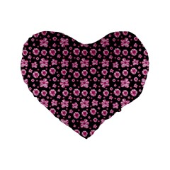Pink And Black Floral Collage Print Standard 16  Premium Flano Heart Shape Cushions by dflcprintsclothing