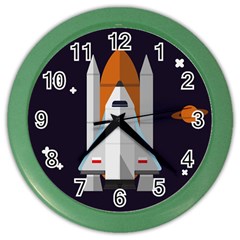 Rocket Space Universe Spaceship Color Wall Clock by Wegoenart