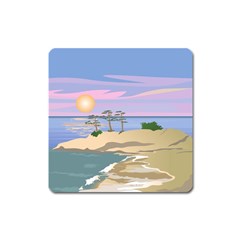 Vacation Island Sunset Sunrise Square Magnet