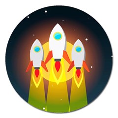 Rocket Take Off Missiles Cosmos Magnet 5  (round) by Wegoenart